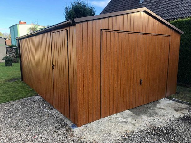 Garaż 4x5 Drewnopodobny Profil Brama Uchylna + Drzwi