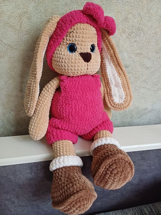 Великий в'язаний зайчик, плюшева, м'яка іграшка, подарок, пряжа, Himal