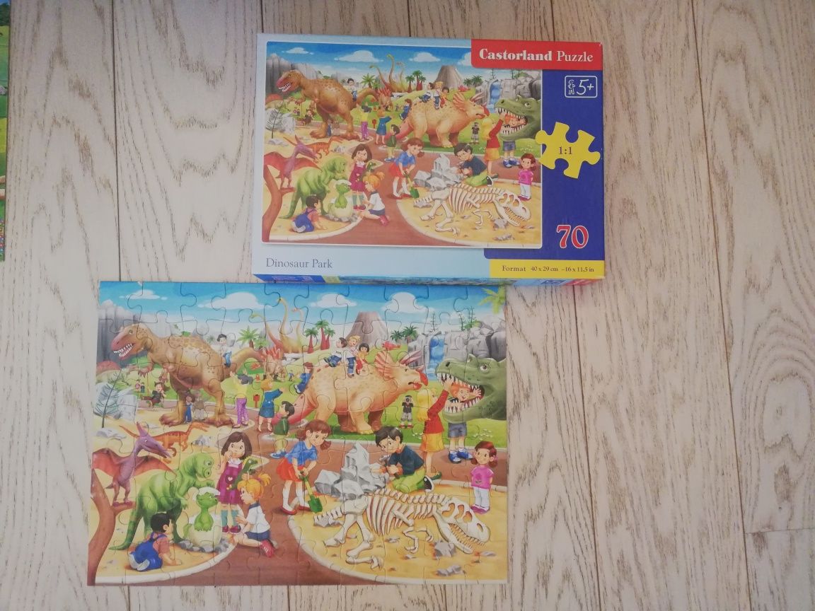 Puzzle 70 elementów, Castorland, 2szt, piesek i park dinozaurów