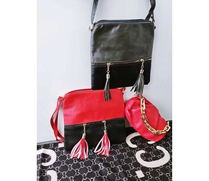 Piękna torebka damska ze skóry! Czerwony, czarny. PREZENT DZIEŃ MATKI