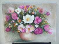 Kwiaty obraz olejny na płótnie 57 cm. x 43 cm. Odcienie różu