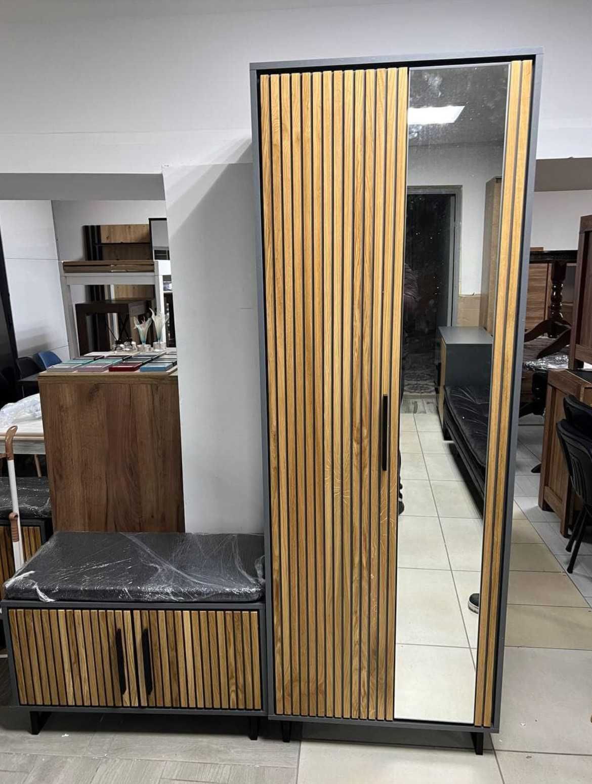 Шафа Шкаф 2дверна з дзеркалом 70 см Графіт / Дуб Натуральний нова