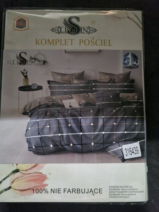 Pościel satynowa krata 160x200 poszewka 70x80 wzór szara