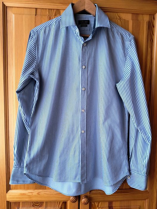 Koszula męska na długi rękaw w paski błękitna Zara rozmiar 40