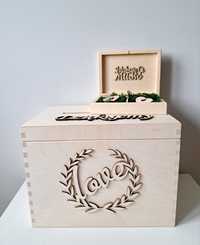 Drewniane pudełko na koperty pudełko na obrączki ślub boho