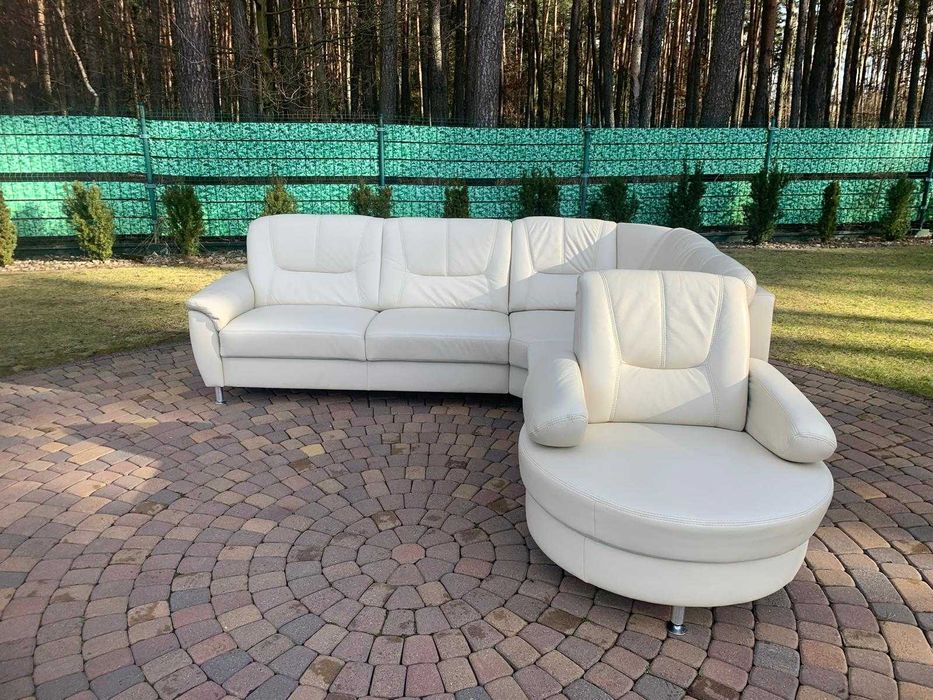 wohnwert niemiecki narożnik skóra naturalna ekrii