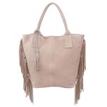 VERA PELLE torebka damska zamszowa shopper z frędzlami V460 j.różowa