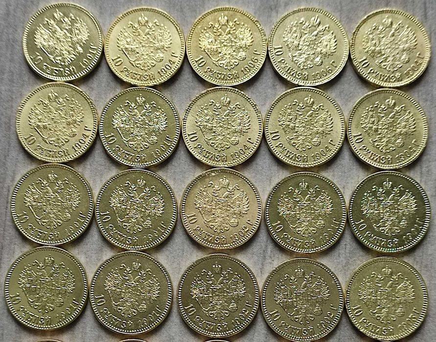 Позолоченные 10рублей, червонцы Николая 2