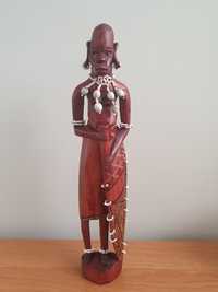 Afrykańska figurka Masajka, drewniana ręcznie wykonana 32 cm