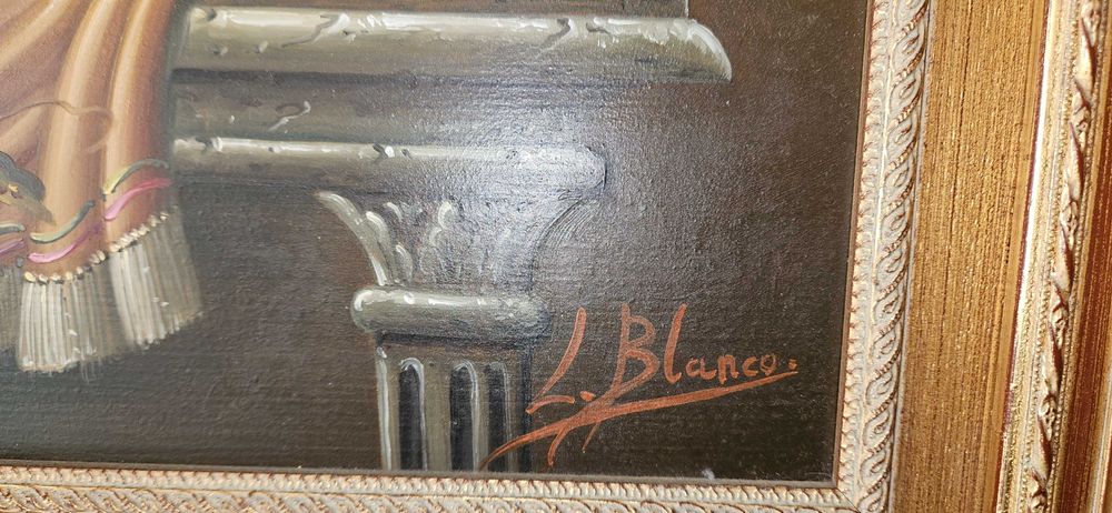 Pintura a óleo em tela de natureza morta - L. Blanco