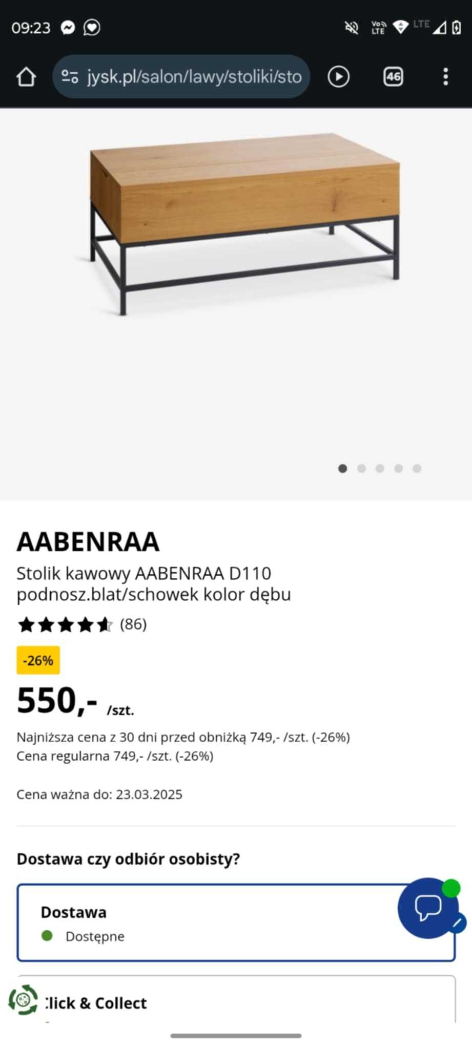 Stolik z podnoszonym blatem i schowkiem