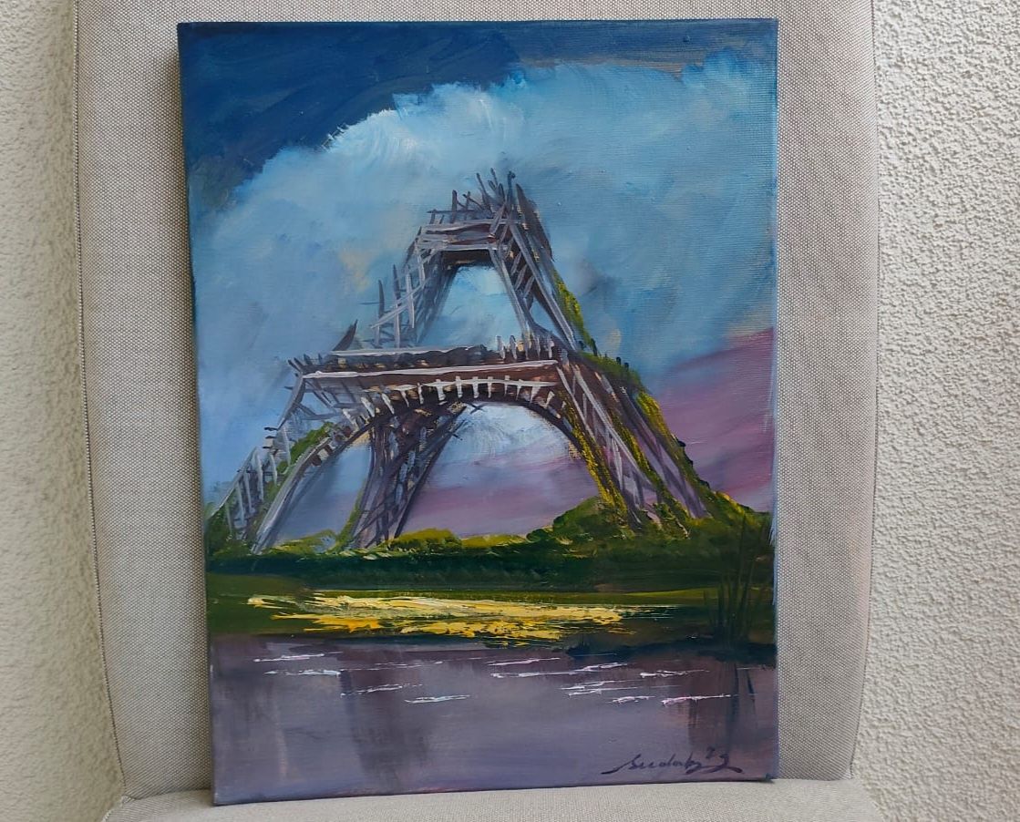 Obraz olejny surrealizm * Paryż * Wieża Eiffla