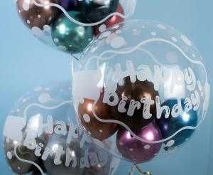 Balon Takara Bubble Balloon - Happy Birthday (kropeczk 400 mm/ 10 szt.