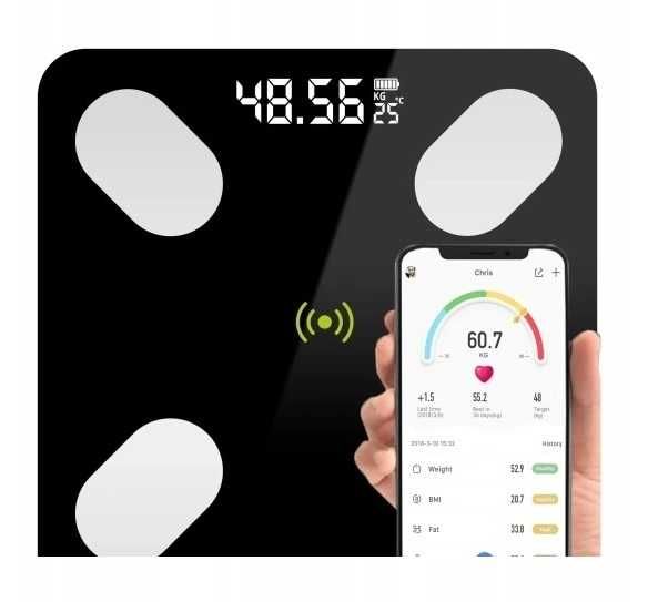 Waga elektroniczna 25w1 – szklana, Bluetooth, 180 kg
