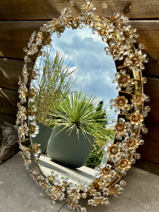 Spektukularne Lustro owalne Palwa złote z diamentami Absolutny Unikat