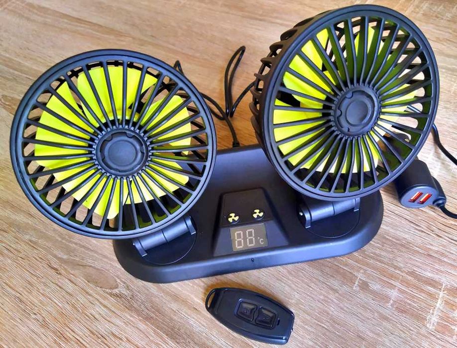 Вентилятор подвійний в салон авто кабіну вантажівки 12v 24v з пультом