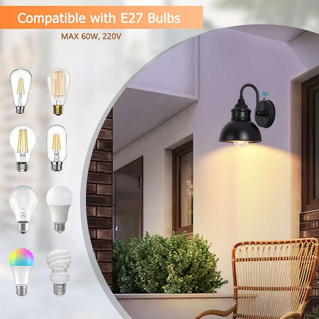 Zewnętrzna lampa ścienna z czujnikiem zmierzchu, czarna, retro