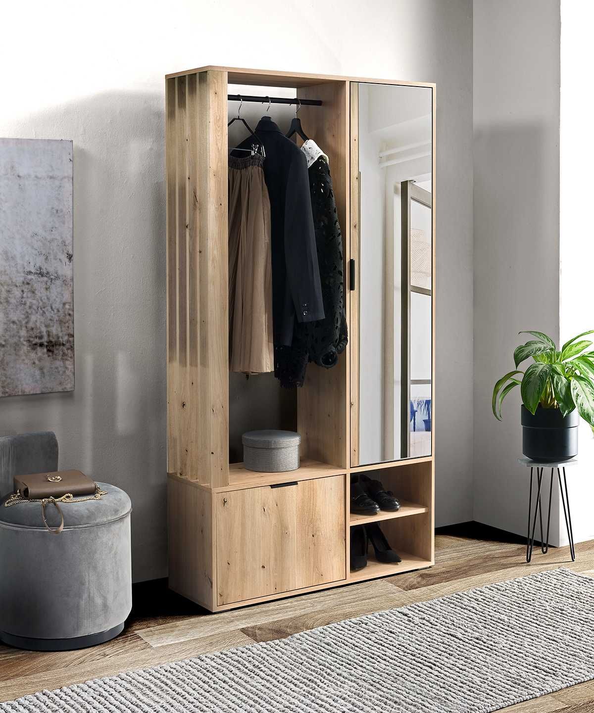 Garderoba do przedpokoju z lustrem 100 cm dąb Artisan czarne detale