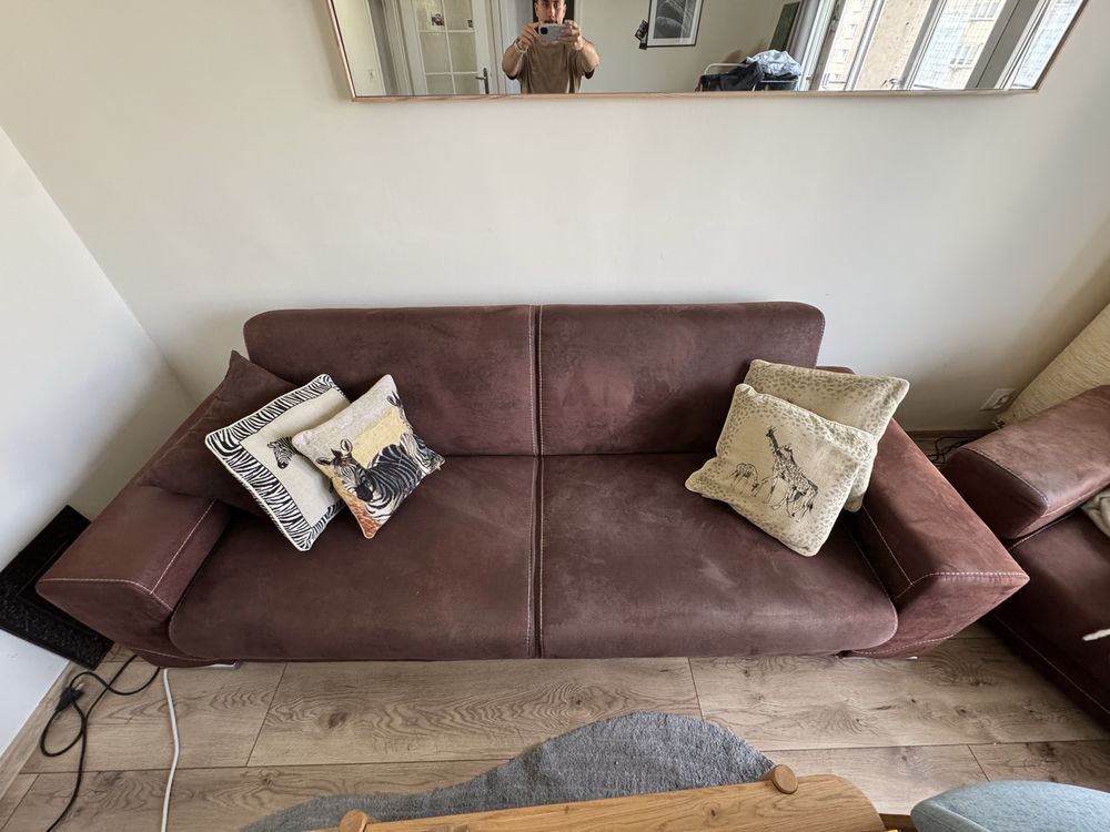 Sofa rozkladana + 2 fotele Skóra/nubuk