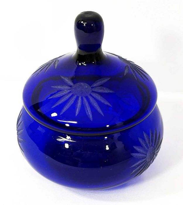 Misa z pokrywką z kolorowego szkła wysokość 29cm