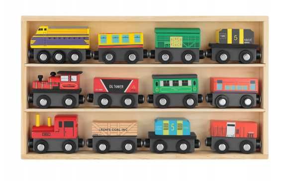 Набір поїздів, дерев'яні поїзди з магнітами, дерев'яний потяг
