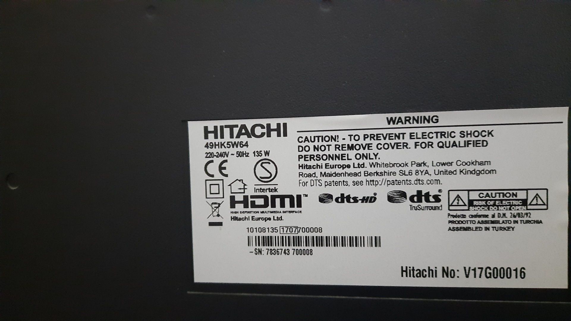 Telewizor 49 cali Hitachi.