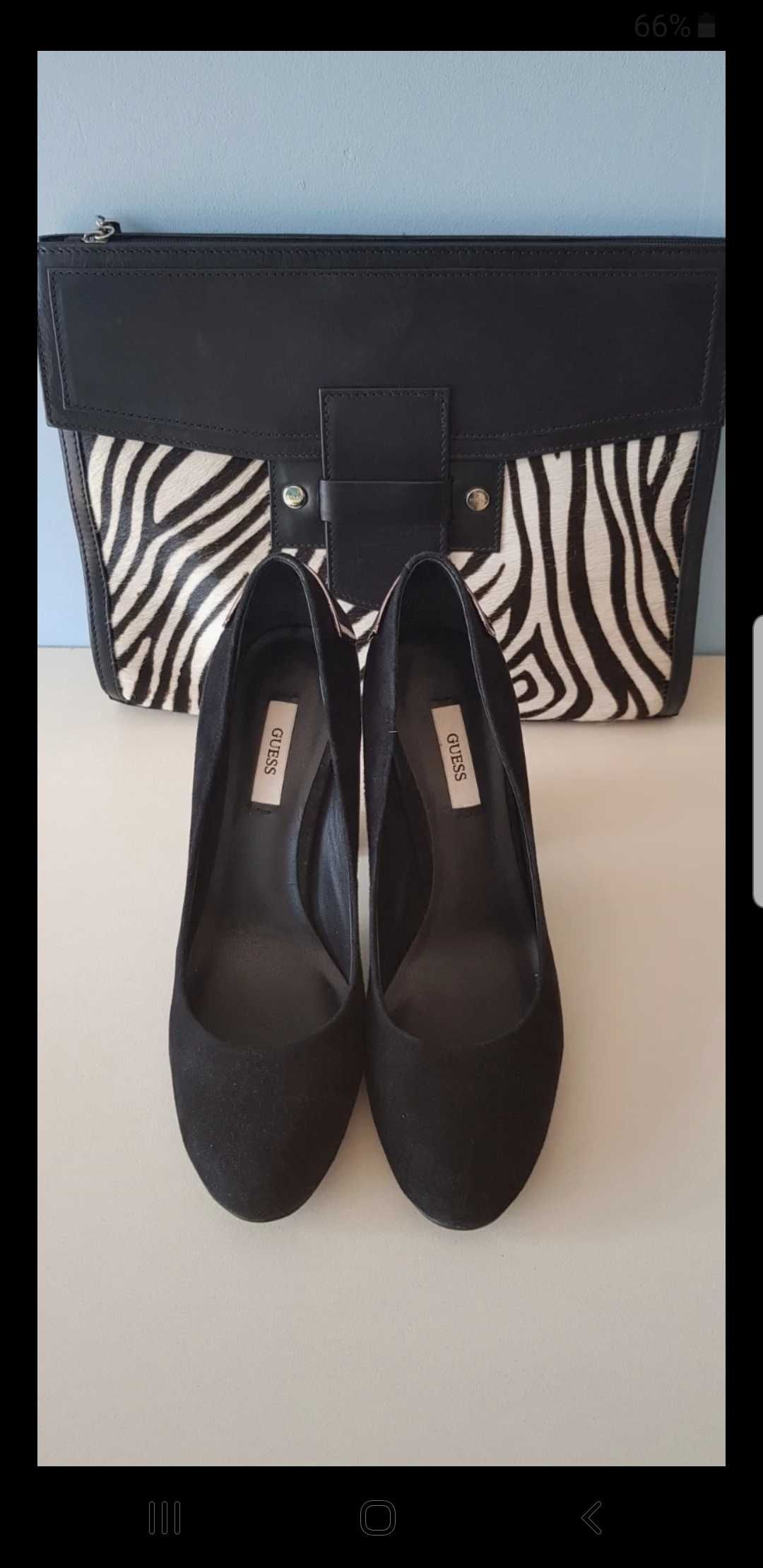 Guess ryłko zebra 39 buty na obcasie torebka