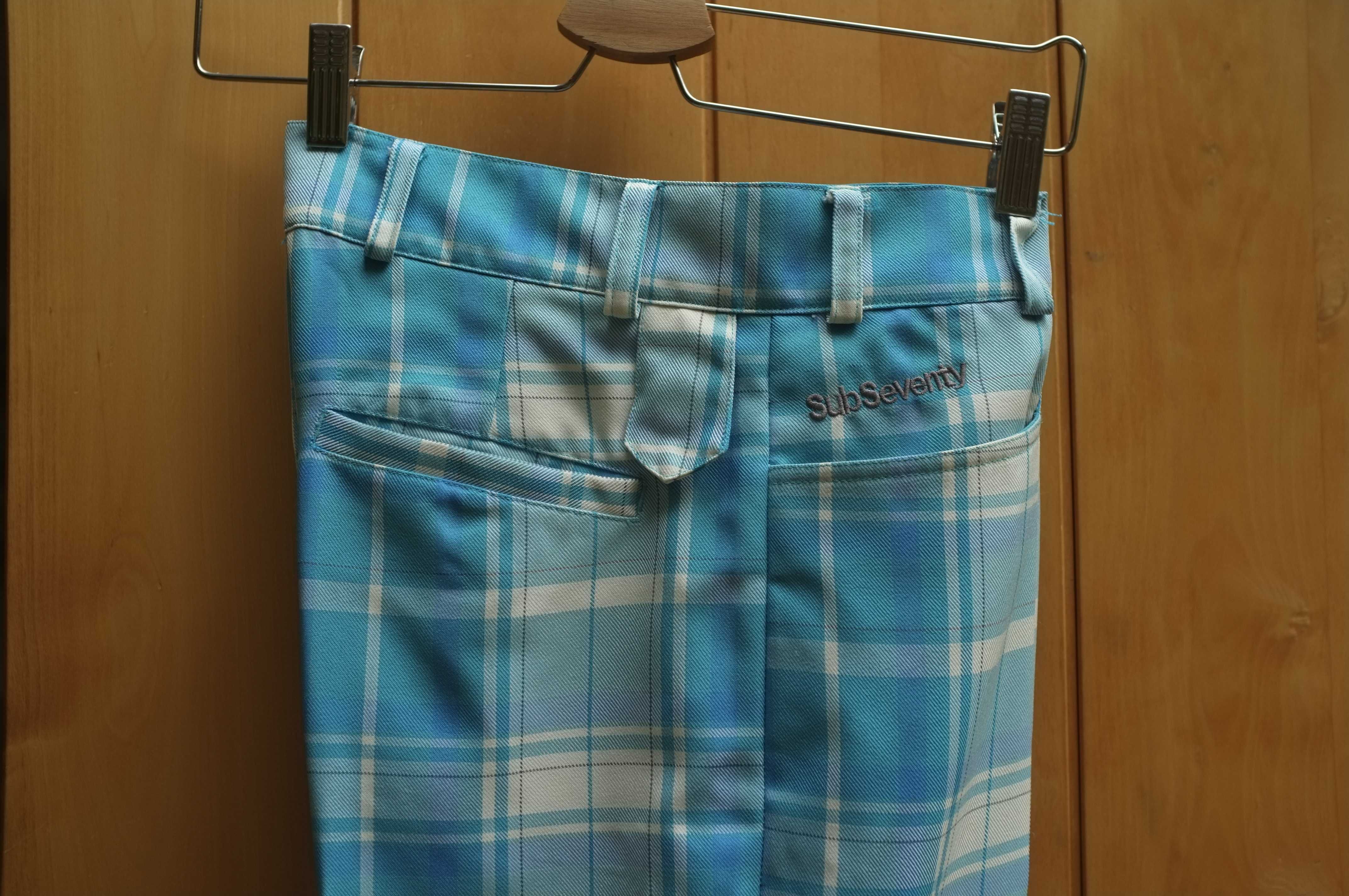 niebieskie spodnie w kratkę w kantkę Y2K retro eleganckie dandy pin up