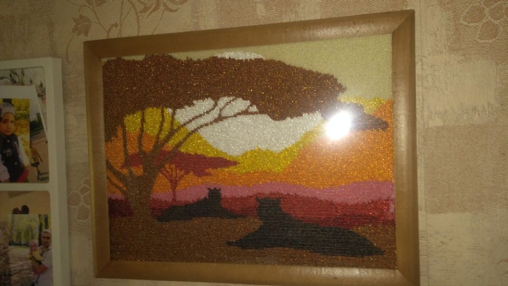 Картина-подарок "Закат в пустыне" вышитая бисером.А3.Полная зашивка