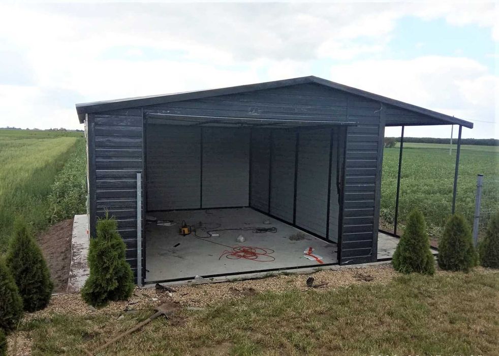 Garaż blaszak 4x5 +1,5 wiata, antracyt, grafit, drewnopodobny blaszany