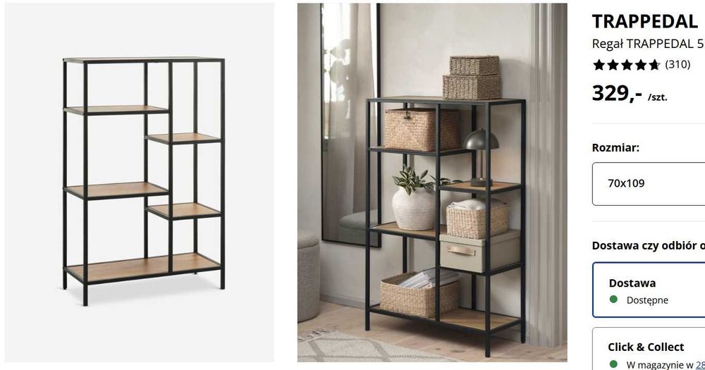 2x regał Jysk TRAPPEDAL - małe regały - dąb stal loft