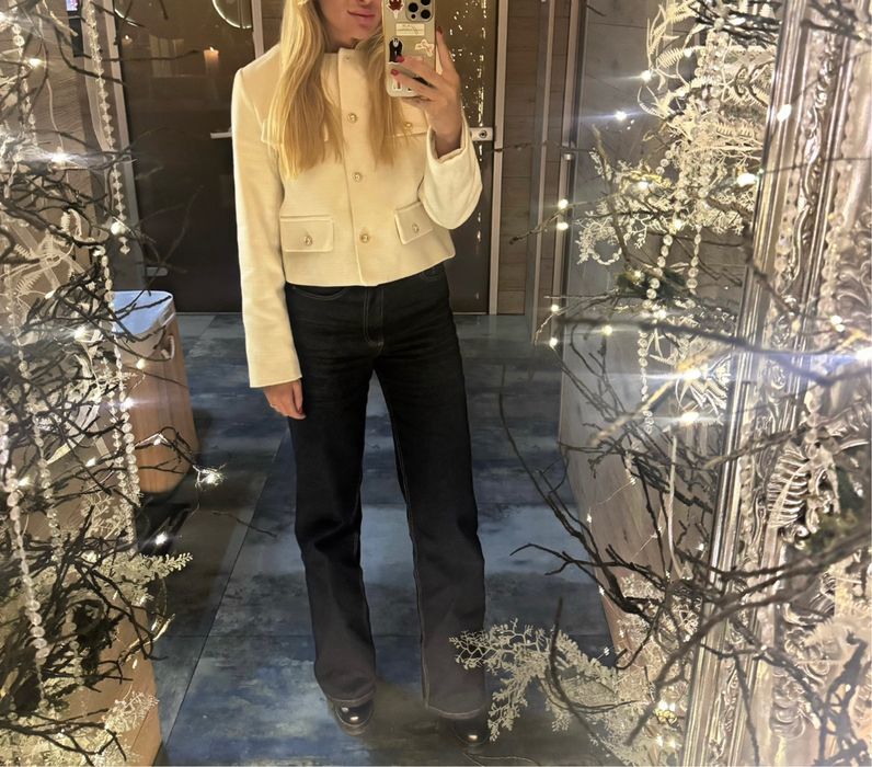 Блейзер Zara піджак пальто твідовий молочний S