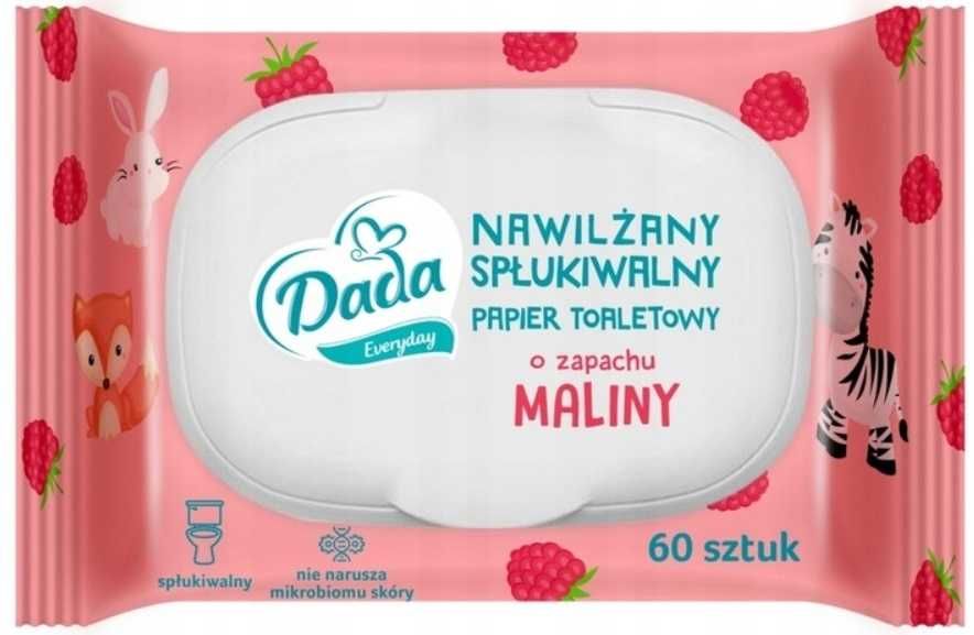 Nawilżany Spłukiwalny Papier Toaletowy Malinowy Dada 16 x 60 = 960 szt