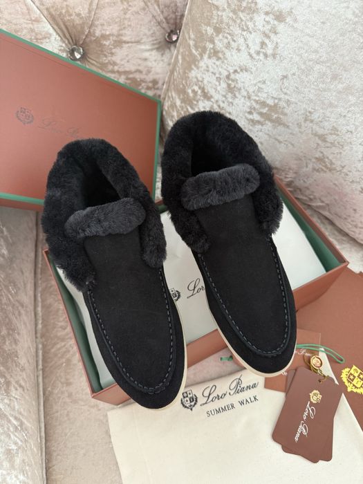 Теплі лофери чорні зимові хутряні лоро піана loro piana