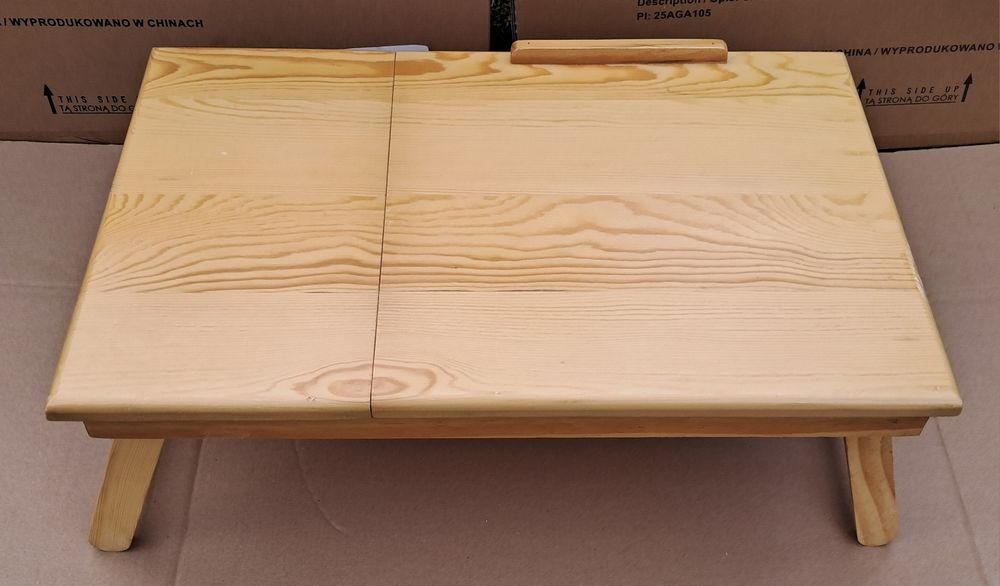 Stolik drewniany, regulowany pod laptopa, śniadanie do łóżka