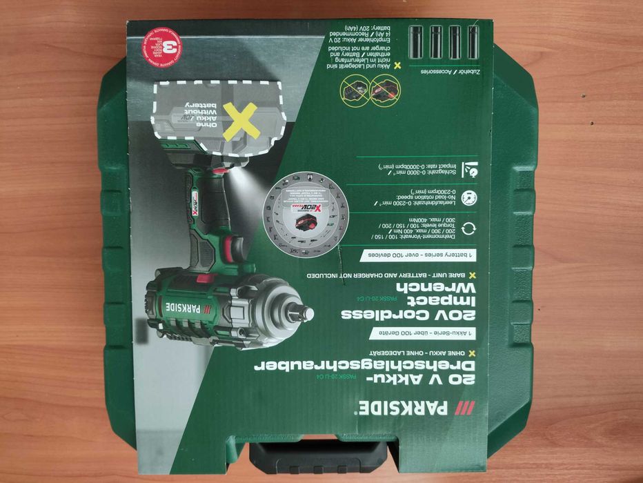Parkside PASSK 20-Li C4 Klucz udarowy do kół + 4 nasadki do śrub