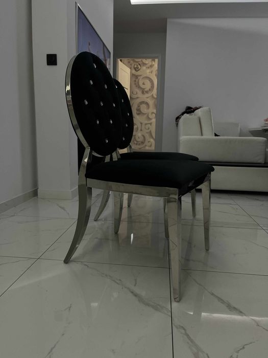 Krzesła Glamour czarne zamszowe z kryształkami 4 szt