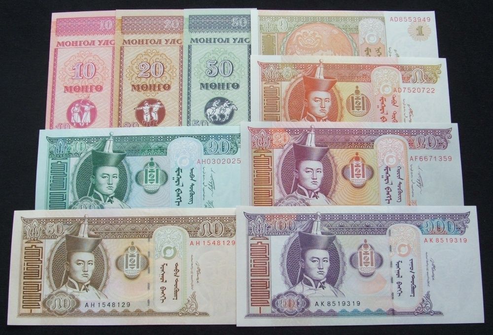 AZJA MONGOLIA - 9 szt. Zestaw Banknotów Kolekcjonerskich UNC