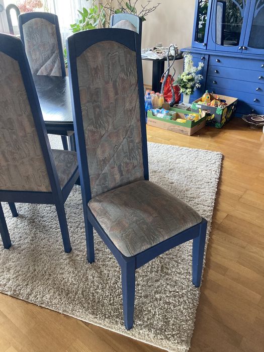 Drewniane Krzesła Tapicerowane Swarzędzkie Fabryki Mebli Niebieskie