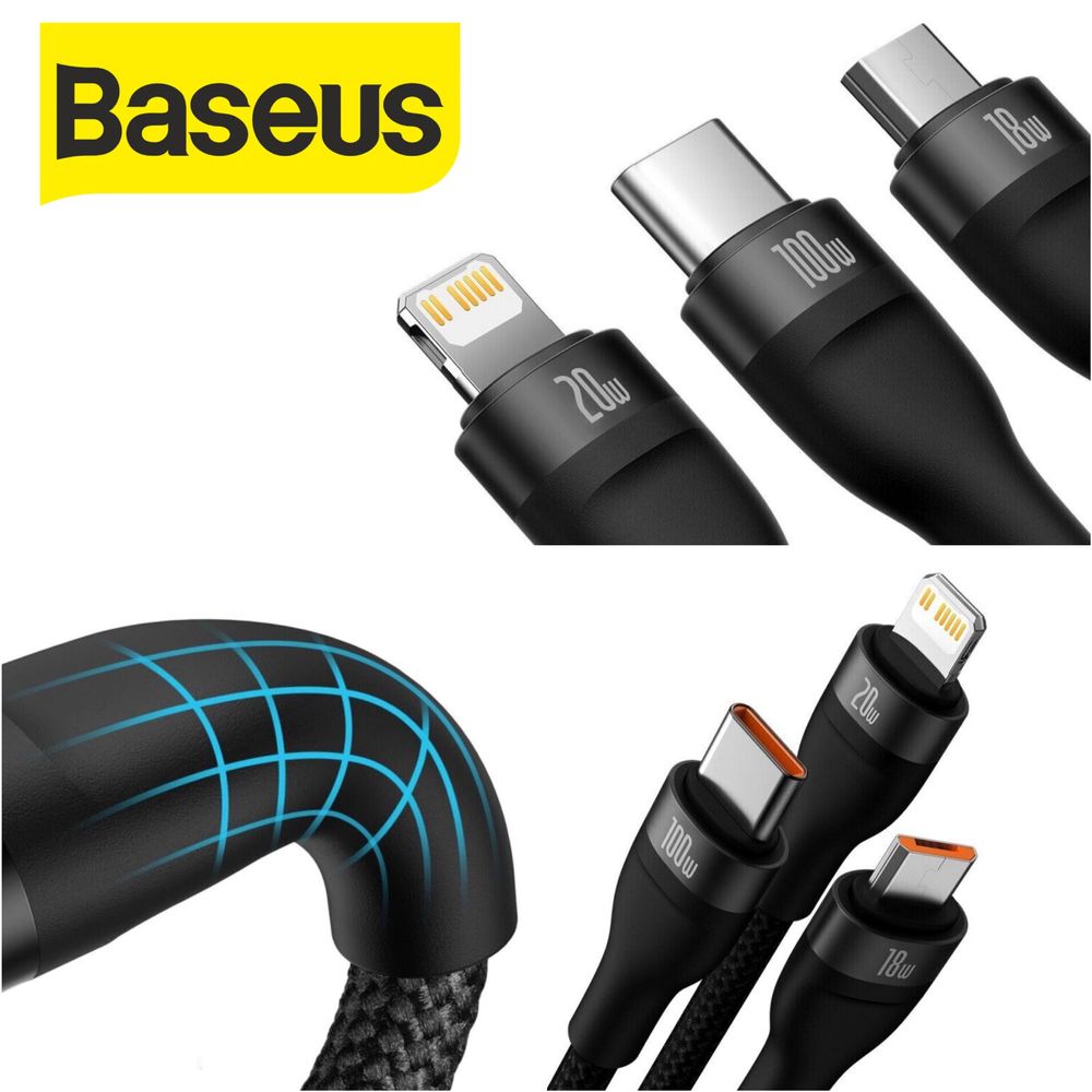 Кабель Baseus Flash Ⅱ 100W Type-C Lightning Micro USB зарядка iphone