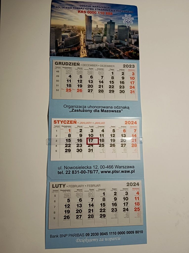 Kalendarz trójdzielny ścienny nowy 2024 na ścianę 3-dzielny