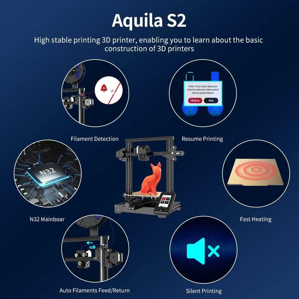 Drukarka 3D Voxelab Aquila S2 z PEI, 300°C, czujnik filamentu