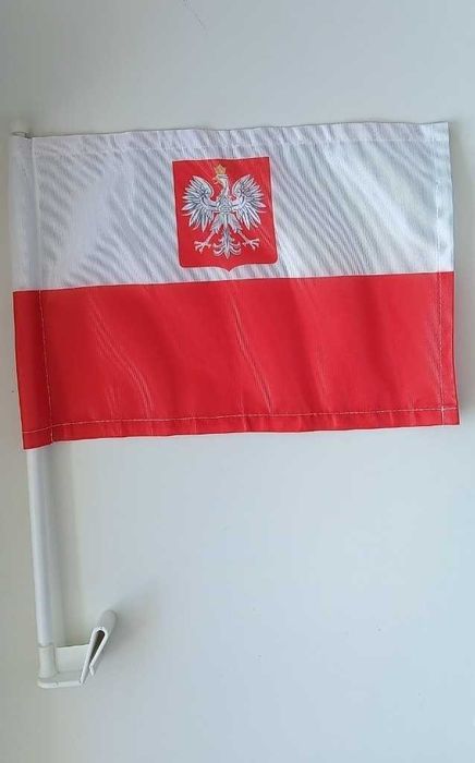 flaga samochodowa polski z godłem premium solidna FLAGA POLSKI