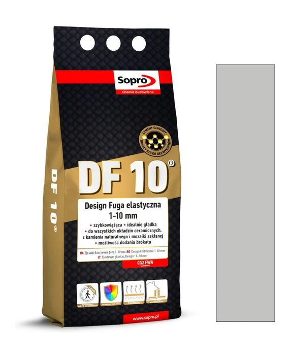 Fuga DF10 + silikon Sopro Naturalny Szary