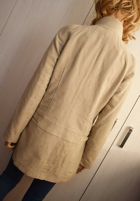 Płaszcz przejściowy 38 M militarny wiosenny prosty midi kurtka parka