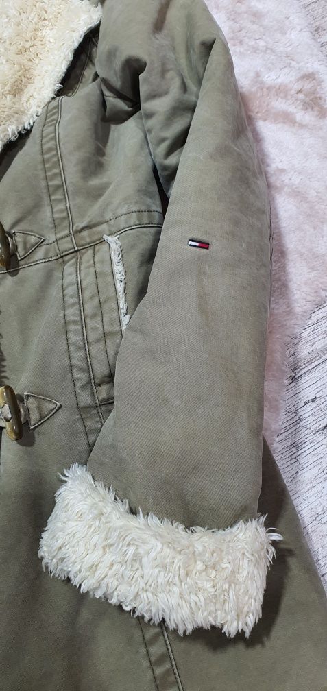 Tommy Hilfiger płaszcz kożuszek baranek futerko khaki zimowy XS S