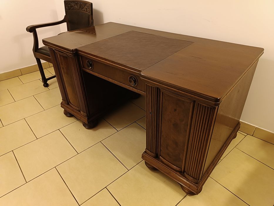 Antyczne stare dębowe biurko + fotel/ krzesło antyk, zestaw, stylowe