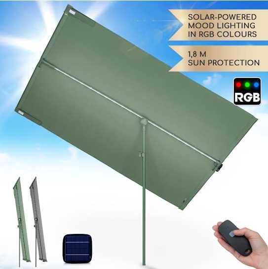 Parasol ogrodowy balkonowy, 130 x 180 cm, poliester, solar LED