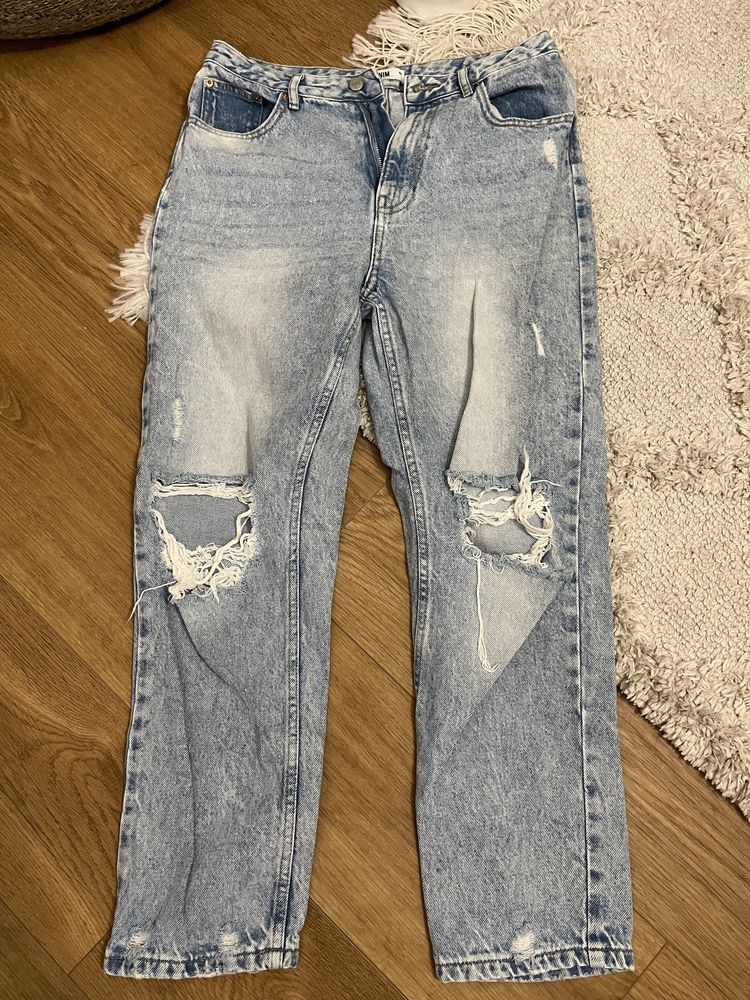 Jeansy spodnie dżinsowe Mom dziury przetarcia rozdarcia L Sinsay