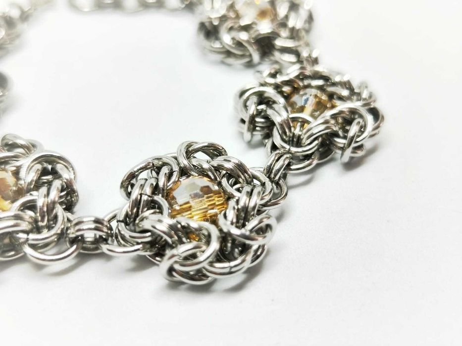Ręcznie robiona bransoletka chainmaille stal chirurgiczna szkło